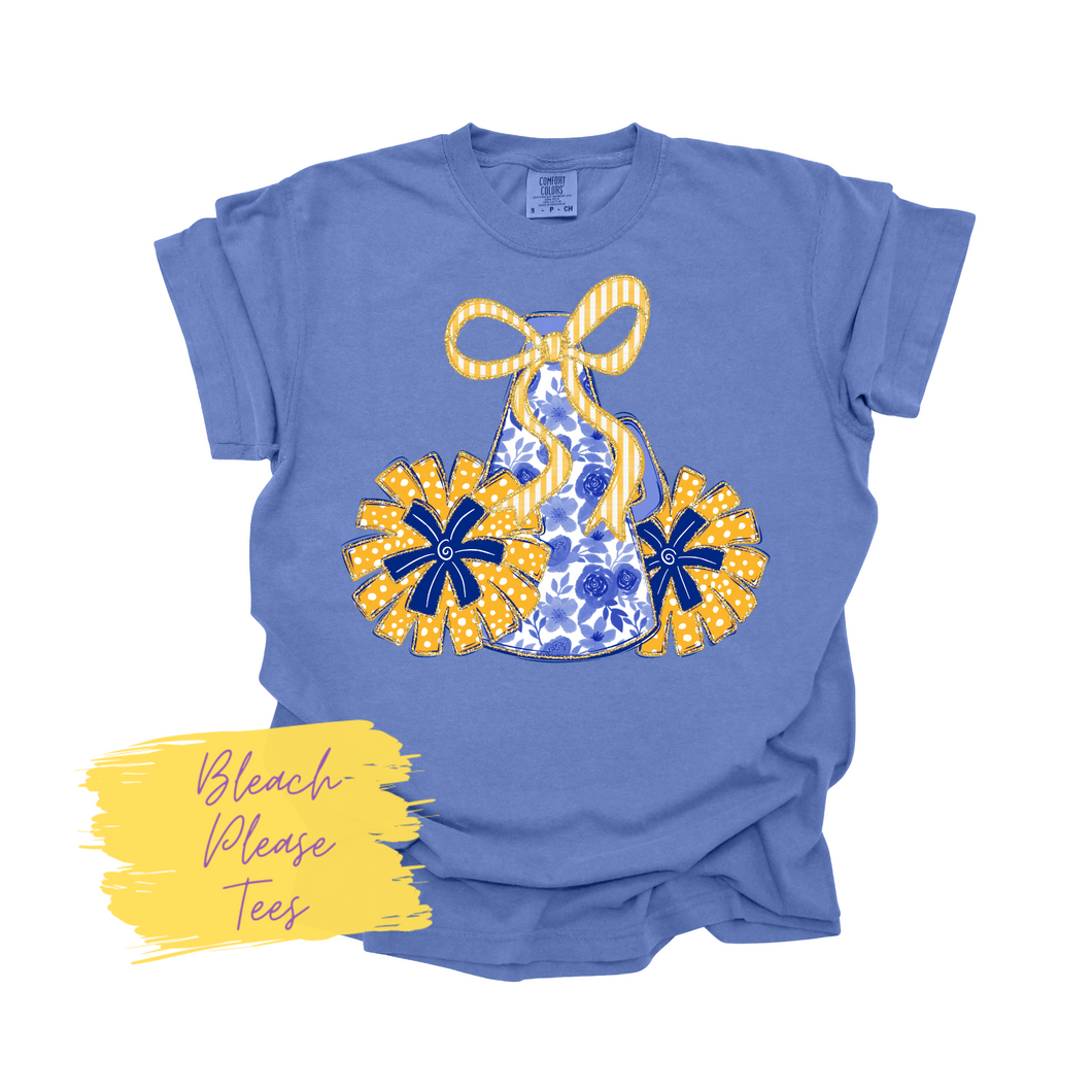 Blue Gold Floral Cheer Tee
