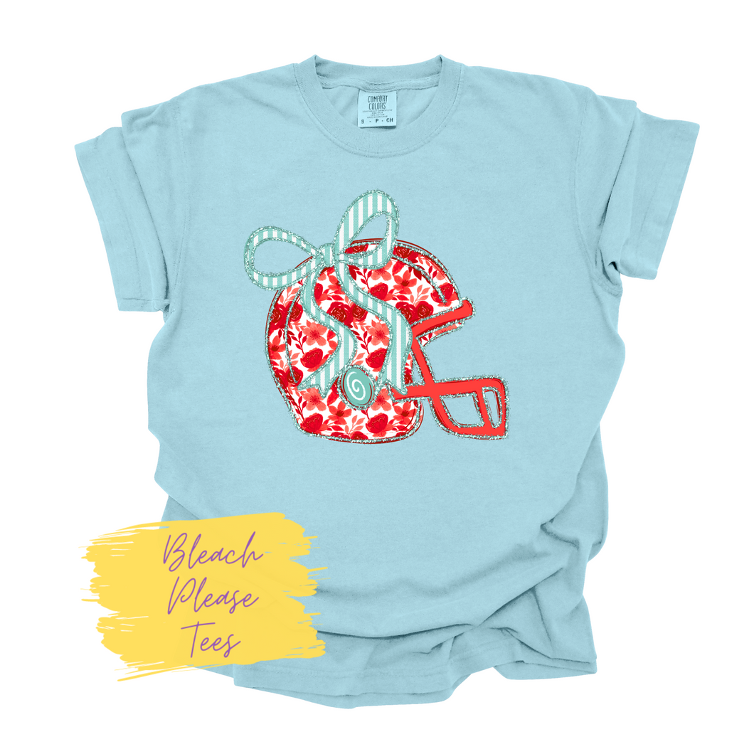 Red Blue Floral Football Helmet