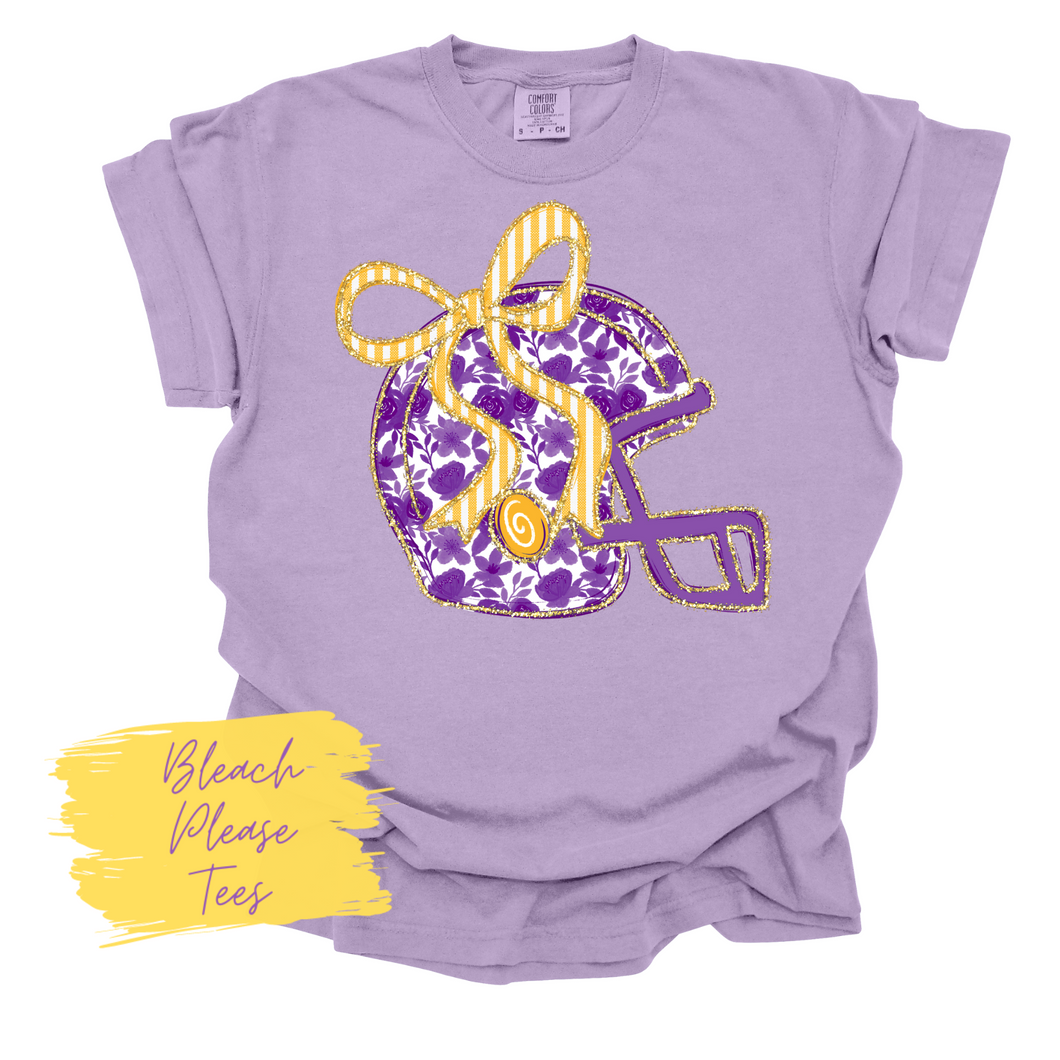 Purple Gold Floral Football Helmet Tee
