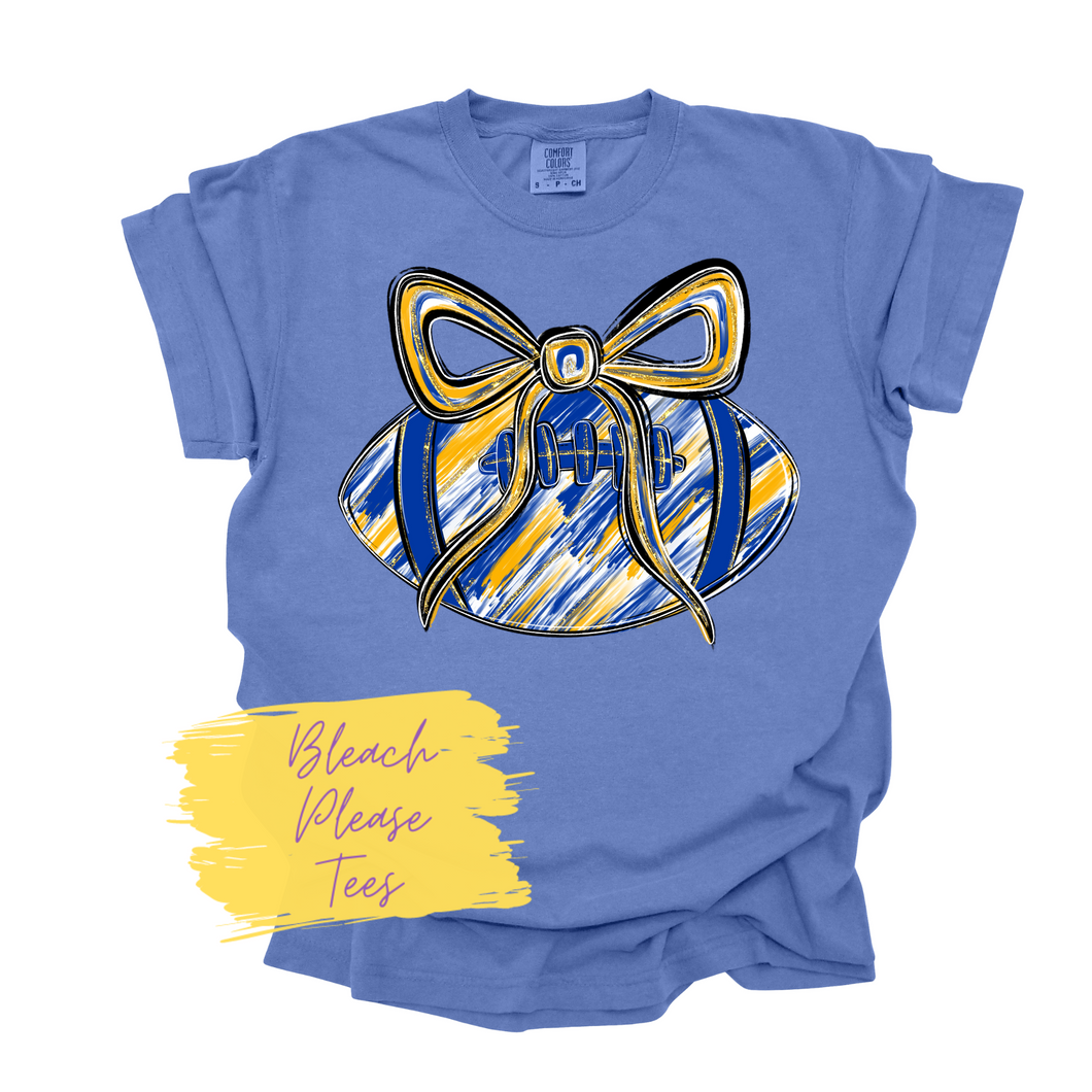 Blue/Gold Football Bow Tee