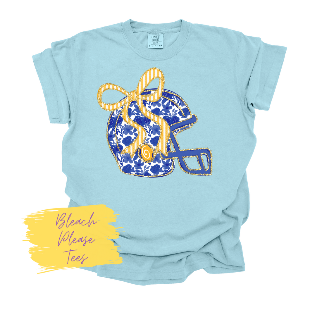 Blue Gold Floral Football Helmet