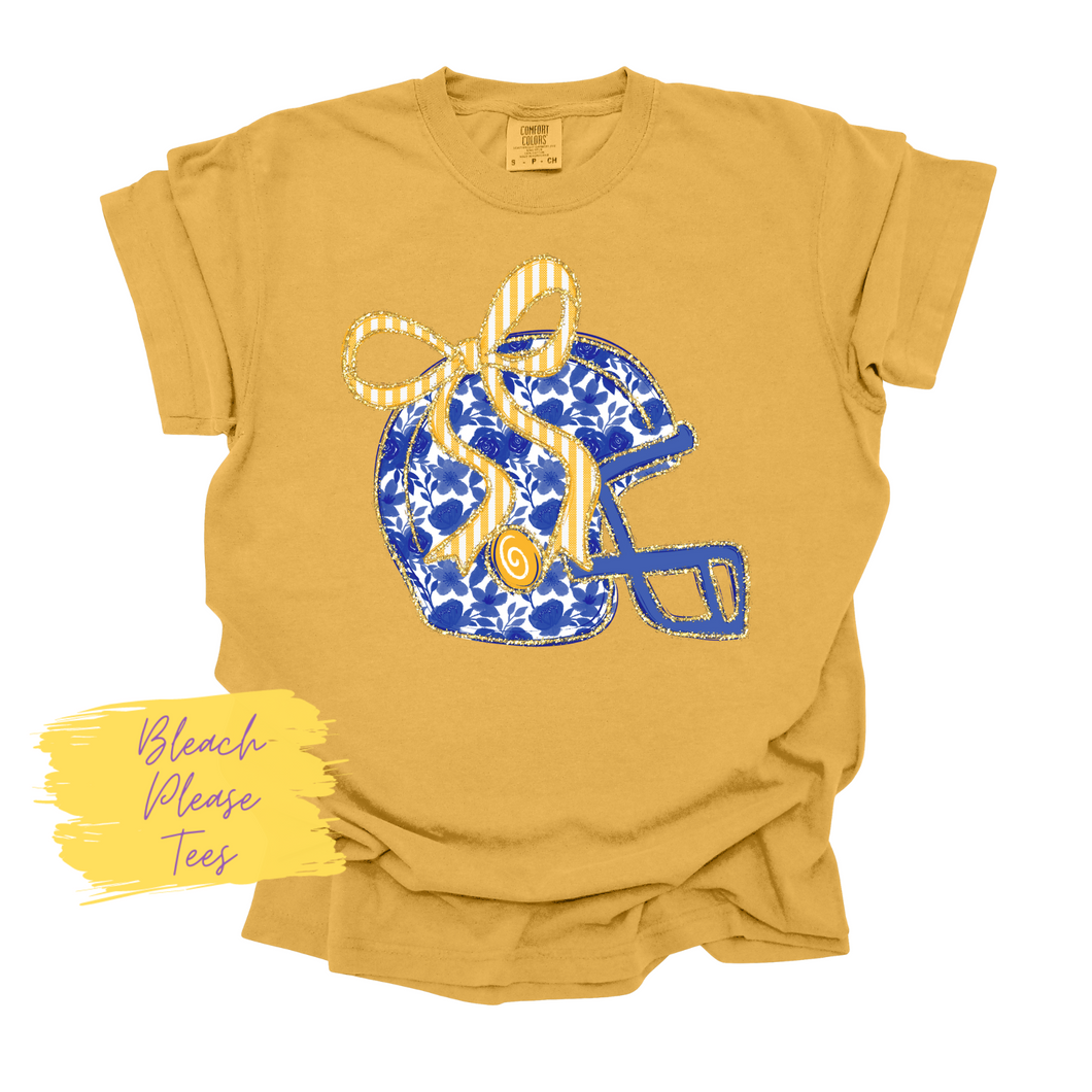 Blue Gold Floral Helmet Tee